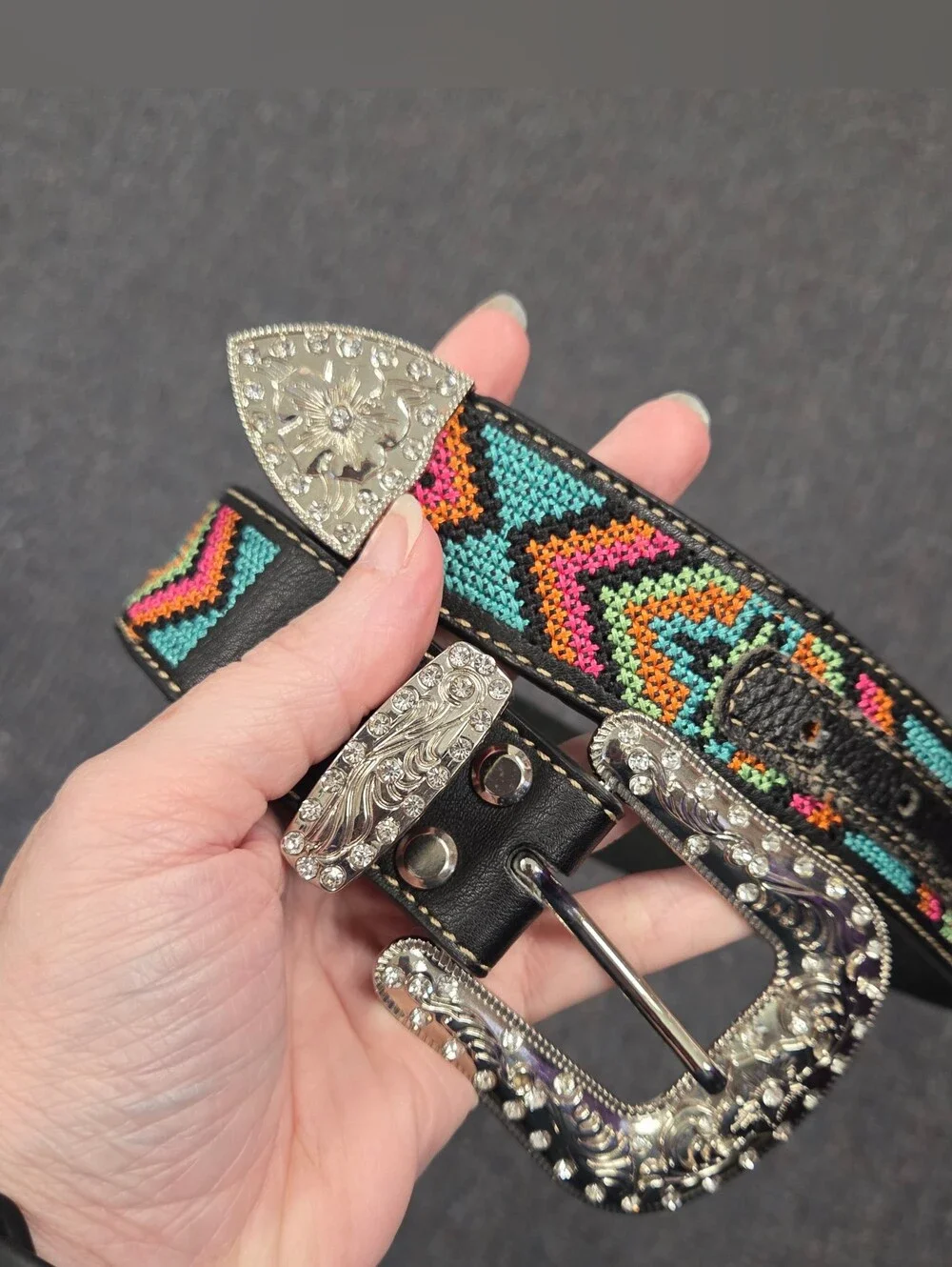 Nocona Southwestern Aztec Embroidered Belt black leather 20